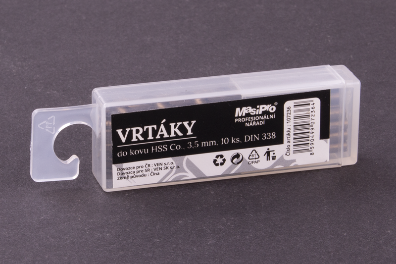 Vrtáky HSS do kovu 3,5mm/10ks Co 5%