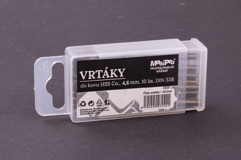 Vrtáky HSS do kovu 4,8mm/10ks Co 5%