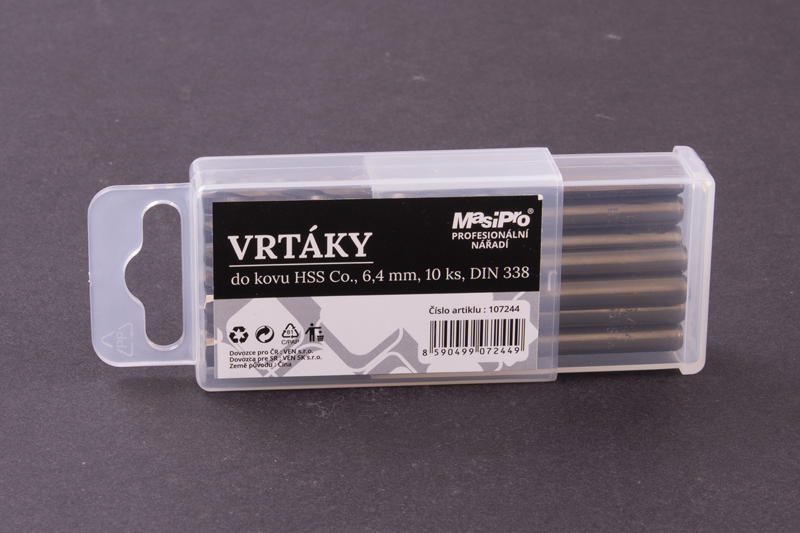 Vrtáky HSS do kovu 6,4mm/10ks Co 5%