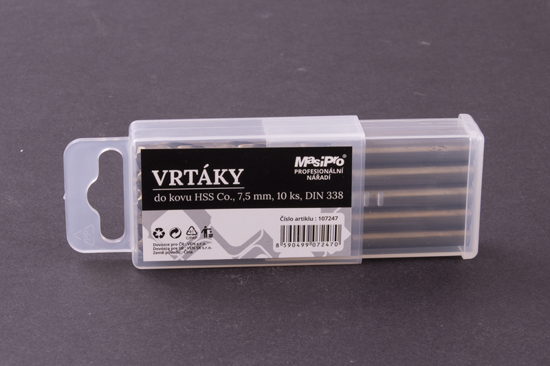 Vrtáky HSS do kovu 7,5mm/10ks Co 5%