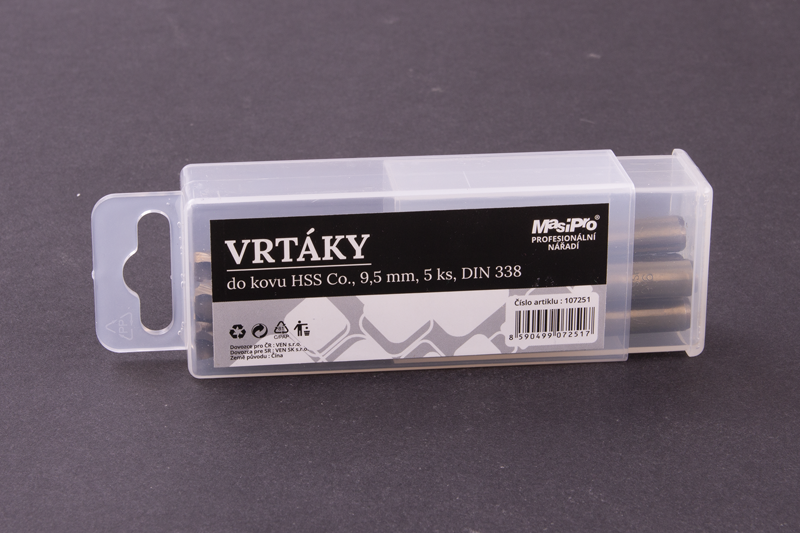Vrtáky HSS do kovu 9,5mm/5ks Co 5%