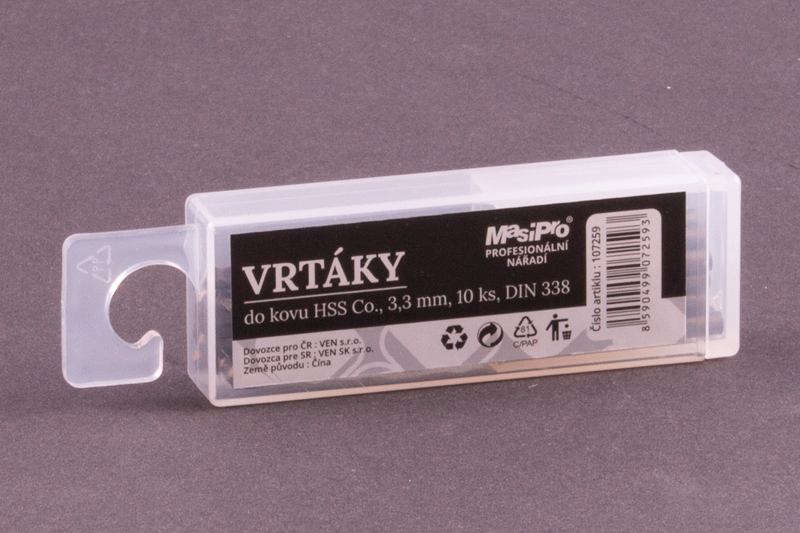 Vrtáky HSS do kovu 3,3mm/10ks Co 5%